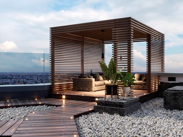 rooftop pergola with modern architecture