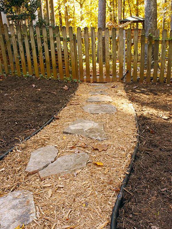 mulch garden path with stone overlay