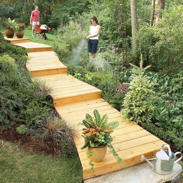 Wooden Boardwalk Garden Path